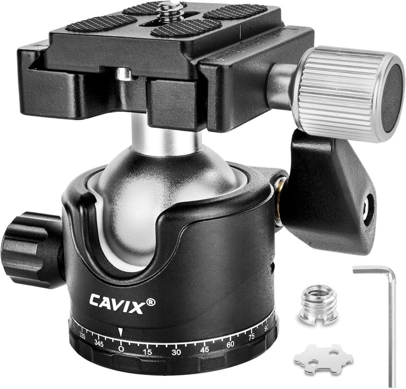 CAVIX Ball Head 360 Degree Rotating Panoramic Tripod Heads with Quick Release Plate Load Capacity 33lb/15kg - Image 1